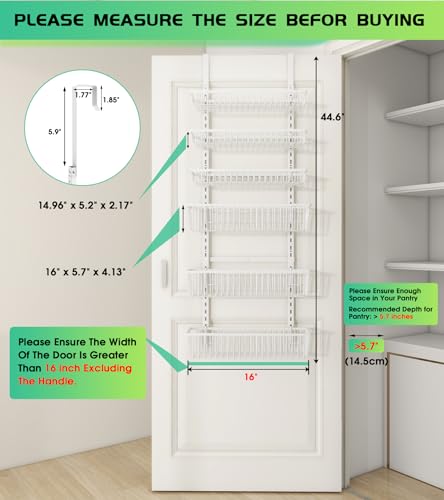 Mefirt Over The Door Pantry Organizer, Pantry Organization and Storage, 6-Tier Deep Baskets Hanging Heavy-Duty Metal, Wall Spice Rack Seasoning Shelves for Home & Kitchen, Laundry Room Bathroom, White - color: White, size: 6-Tier (16"W)