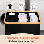 efluky Laundry Hamper with Lid, Trio Laundry Hamper with 3 Removable Bags, 3 Section Laundry Basket with Bamboo Handles for Bathroom, Bedroom & Laundry Room, 160L Black - color: Black, size: 160L Trio