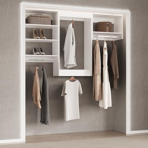 Medium Double Hanging Closet Unit, Modular Closet System, Wood Closet System Organizer with Storage for Walk In Closets, Clothing Rack Closet for Hanging Clothes, Bedroom, White, 25.5"W - color: White, size: 25.5" Wide, style: Medium Double Hanging