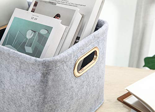 Collapsible Storage Bins Foldable Felt Fabric Storage Basket Organizer Boxes Containers with Handles Metal Handles for Nursery Toys,Kids Room,Clothes,Towels,Magazine (Light grey, 15.9L×11W×9.8H) - color: Light Grey, size: 15.9L×11W×9.8H