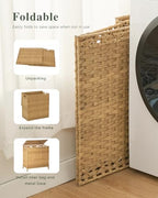 SETVSON Laundry Hamper with Lid 132 L, (35 Gallons) Clothes Hamper with Lid, Handwoven Rattan Laundry Hamper with Metal Heightened Feet, Laundry Hampers with 3 Removable Liner Bags for Laundry-Natural - color: Natural, size: 132 L - 35 gal