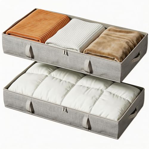Vailando Storage Containers, 6 Inches Tall 60L Underbed Storage Bins with Sturdy Handles and Sidewalls, Closet Organizer for Clothes, Blankets, Seasonal Items, Gray, 2-Pack - color: Gray, size: 6 Inches Tall