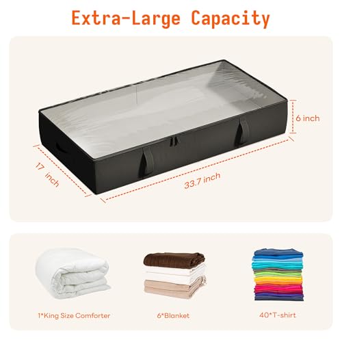 Vailando Under Bed Storage Containers, 6 Inches Tall 60L Underbed Storage Bins with Sturdy Handles and Sidewalls, Closet Organizer for Clothes, Blankets, Seasonal Items, Black, 2-Pack - color: Black, size: 6 Inches Tall