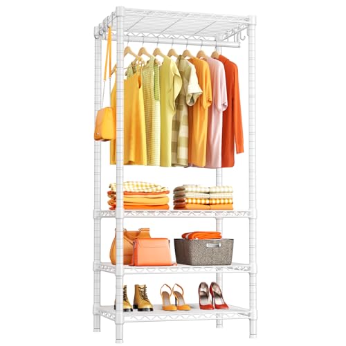 Ulif H4 Mini Portable Closet, 4 Tiers Freestanding Clothing Garment Rack for Small Space, Metal Clothes Wardrobe System for Bedroom, 23.6" W x 14" D x 76.4" H, Load 502 lbs, White - color: White, size: H4 Mini