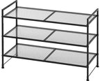 Simple Houseware 3-Tier Stackable Mesh Shoe Rack, Black - color: Black, style: Mesh Panel
