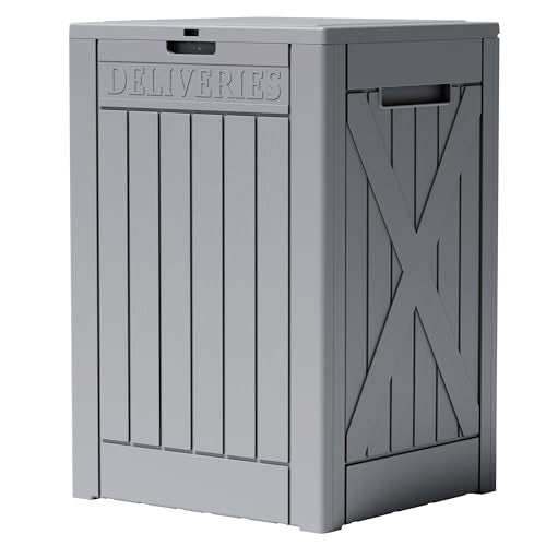 Greesum 52 Gallon Large Outdoor Package Delivery Box for Porch, Lockable Secure Double-Wall Resin Storage Bin, Waterproof Deck Container for Package Protection, Gray - color: Gray, size: 52 Gallon