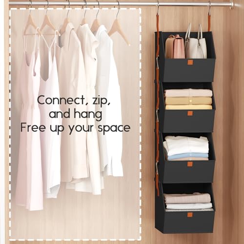 Homsorout Hanging Closet Organizer 4 Tier - Clothes Hanging Shelves, Space-Saving Closet System, Fabric Storage Bins Bedroom Organization, Collapsible Baskets for Home, Dorm, Rv, Black, 8 Pack - color: Black, size: 8 shelves