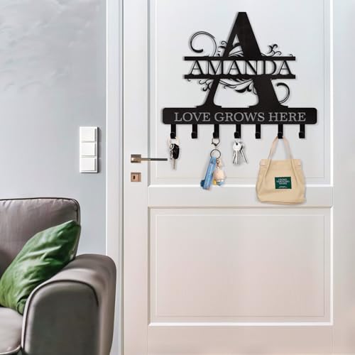 Dyoart Personalized Key Holder for Wall, Custom Name Key Hooks for Wall Organizer, Customized Anniversary Housewarming Gifts Key Rack Wall Mount for Front Door Hallway Bedroom Decor - color: 03 Monogram