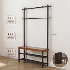 Coat Rack with Shoe Storage, Wood and Metal Frame, Entryway Hall Tree with Bench, Featuring 11 Hooks and 2-Tier Storage Shelves, 3-in-1, Entry Bench with Coat Rack (39.4" Walnut) - size: 100