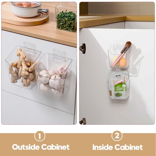 2-Pack Kitchen Cabinet Door Organizer Adhesive, Hanging Storage Bins, Stick on Wall Storage Container, Bathroom Floating Bins Wall Mounted Organizer Under Sink Caddy for Pantry Storage, Office, Dorm - color: 2 Pack, size: Small