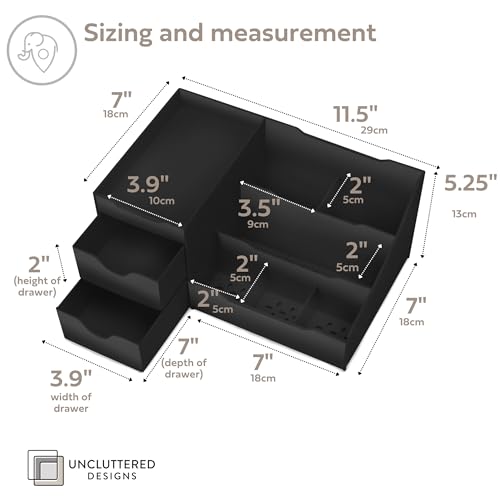 Uncluttered Designs Large Black Vanity Organizer - Countertop Mens Organizer With Drawers for Cologne, Deodorant, Beard, Shaving Lotion, Perfume & Skincare - Perfect for Bathroom & Bedroom Storage - color: Black