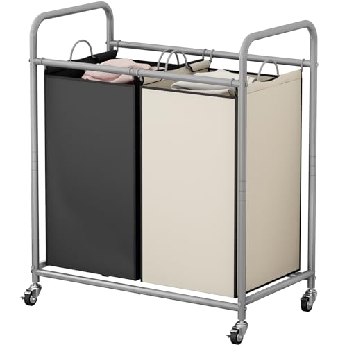 SUOERNUO Laundry Sorter Basket 2 Bag Laundry Hamper Cart with Rolling Lockable Wheels and Removable Bags Laundry Organizer Cart for Clothes Storage, Assorted - color: Assorted, size: 2 Bags