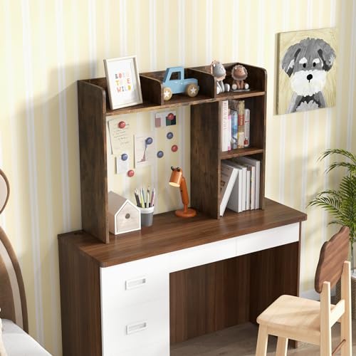 Tangkula Desktop Bookshelf, Countertop Storage Hutch with 5 Shelves for Computer Desk, 3-Tier Display Rack, Multipurpose Wood Desktop Hutch Storage Organizer for Dorm Office, Brown - color: Rustic Brown, size: 5 Shelves
