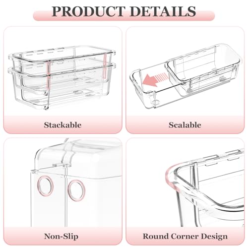 DILIBRA 12 Pcs Clear Extendable Drawer Organizer, Adjustable Drawer Storage 2-Size Desk Drawer Organizer, Plastic Non-Slip Storage Bins for Makeup Cosmetic Jewelries Utensils Stationery Dressers - size: 4Pcs Large + 8Pcs Medium