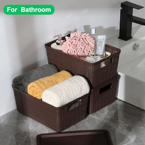 6 Pack Plastic Storage Baskets With Lids,Brown Breathable Stackable Storage Bins,Small Storage Containers,for Organizing Storage Baskets on Desktops,Closets,Playrooms,Classrooms,Offices - color: Brown