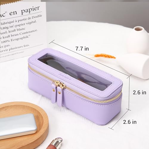 Aveniee Clear Makeup Brush Bag, Slim Brush Holder Cosmetic Case, Small Travel Toiletry Bag for Women, Thin Make up Bags with Dual Zipper, Cute Travel Essentials Srorage Bag.Lilac - color: Lilac, style: Slim Elegance