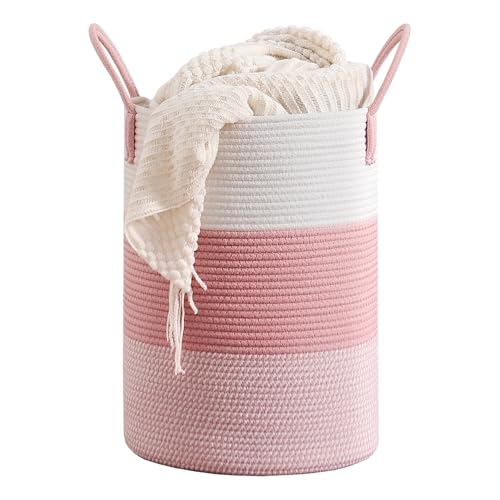 CLHMILY&Z 40L Laundry Basket Round Storage Rope Basket - 13x18 Inches - Pink Hamper in Bedreoom and Cute Storage Bin for Blankets, Toys, and Nursery Essentials - color: Pink & White, size: 40L