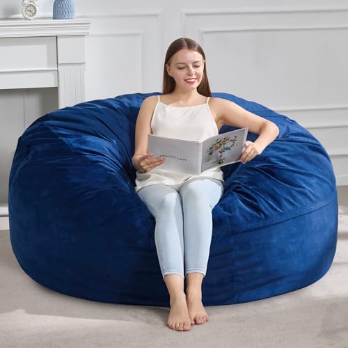 Hobestluk 4FT Bean Bag Chair Giant Bean Bag Chairs for Adults Large Bean Chairs with Removable Cover, Beanbag Chair with Filler, Adult Bean Bag Chairs for Living Room, Bedroom - color: Blue, size: 4FT - 44" x 44" x 24"
