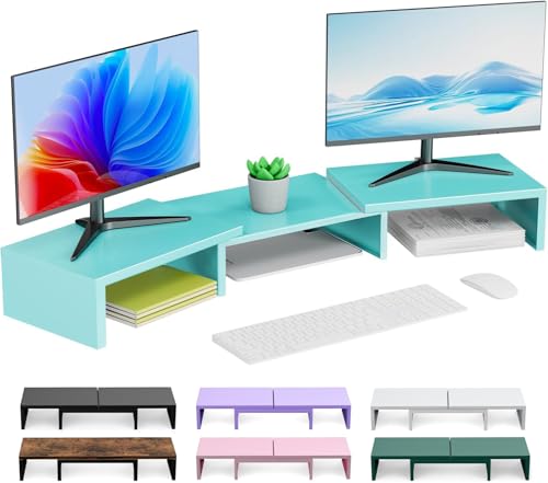 Dual Monitor Stand for Desk, Metal Computer Stand, Desk Shelf Riser,Desktop Organizer for Home and Office Use (Blue) - color: Blue