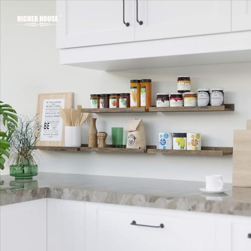 RICHER HOUSE 8 Set Floating Wall Mounted Shelves, Nursery Hanging Book Shelves with Lip for Storage, Display Picture Ledge Shelf for Bedroom Bathroom Kitchen Living Room Wall Decor, Rustic Brown - color: Brown, size: 8pcs*15.75in