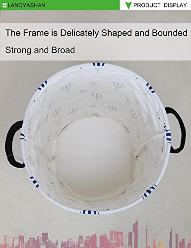 LANGYASHAN Laundry Basket Canvas Fabric Collapsible Organizer Basket for Storage Bin Toy Bins Gift Baskets Bedroom Clothes Children Nursery Hamper (Round Blue Balloon) - color: Blue Balloon