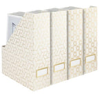BLU MONACO | Cardboard Magazine File Holder Set of 4 | Vertical Magazine File Holder for Desk and Shelves | Cream Gold Foldable Magazine Holders with Label Slots - color: Cream Gold Woven