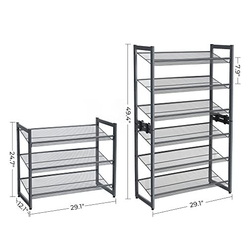 SONGMICS Shoe Rack, 3-Tier Shoe Organizer, Metal Shoe Storage for Garage, Stackable Shoe Shelf, with Adjustable Flat or Angled Shelves, 9-12 Pairs, Charcoal Gray ULMR03GB - color: Charcoal Gray, size: 3 Tiers (29.1''W)