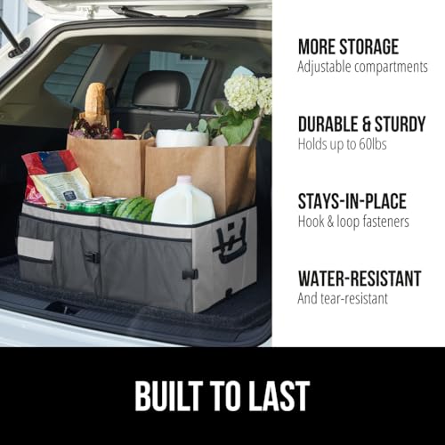 GORILLA GRIP Trunk Organizer for SUV and Cars, Large Capacity Collapsible Car Trunk Storage Organizer, Heavy Duty Car Accessories, Gifts for Mom and Dad, Slip & Water Resistant Multi Compartment Gray - color: Gray