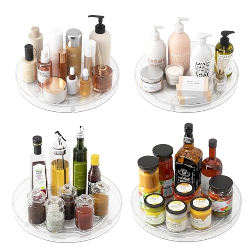 4 Pack Clear Lazy Susan Organizer, 11in Rotating Turntable Organizer, Cabinet Turntable Organizer, Rotating Lazy Susan for Kitchen, Fridge, Bathroom, Vanity Countertop - size: 4 Pack - 11in