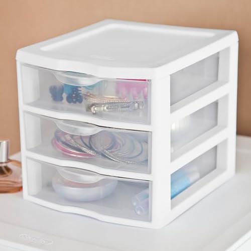 Sterilite 12-Pack Clearview 3-Drawer Cart, Small Plastic Storage Organizer Drawers, White - Organizing Drawer Containers for Bathroom, Closet, Kitchen, and Bedroom - size: 12 Packs