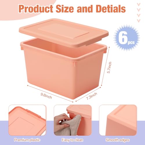 Potchen 6 Pack Cute Plastic Storage Bins with Lids Decorative Stackable Storage Boxes 9.8" ×7.3" ×5.7" Small Storing Totes for Organizing Craft Office Supplies (Pink,Purple,Orange) - color: Pink,Purple,Orange