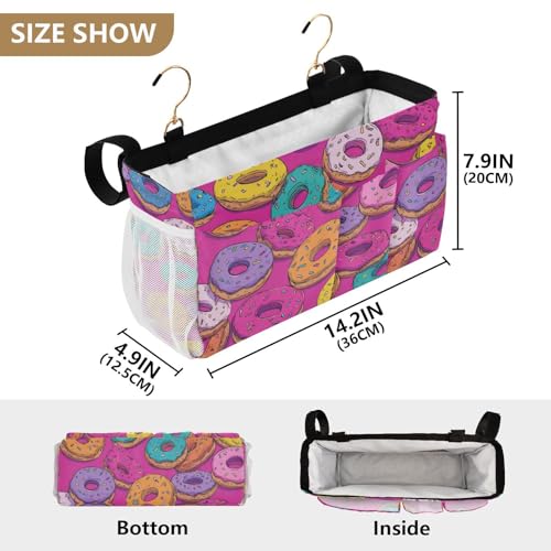 Bedside Caddy Hanging Bunk Bed Caddy Bed Organizer Hanging Pocket with 2 Hooks Bedside Storage Organizer Pocket Bag Holder Cute Donuts Colorful - color: Cute Donuts Colorful