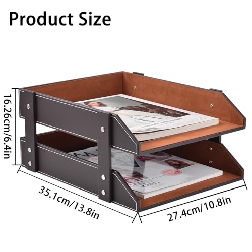 Leather Desk Organizer,2-Tier Stackable Letter Tray Holder,Office Supplies Desktop Storage Box for Document,Stationery,Magazines,Newspapers,Letters and Other Home Office Paper Sundries,Coffee - color: Coffee