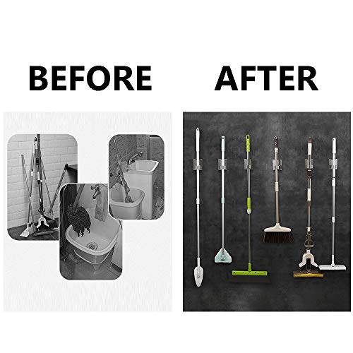 HANZE Stainless Steel Mop Broom Holder Organizer, Self Adhesive Wall Mounted Mop Organizer Storage Rack Clip for Kitchen Bathroom and Garage (Model 2 (2 Pakck)) - color: Model 2 (2 Pakck)