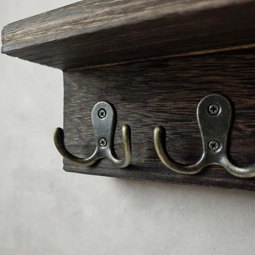 eBun Magnetic Mail Organizer with Key Hooks – 2-Pack Solid Wood Wall Mount for Mail & Bills, 12 Hooks Entryway Holder, No-Drill for Renters