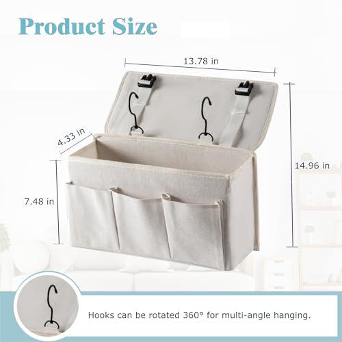 Bedside Caddy / Bedside Storage Organizer Hanging Bag with Three Options,Suitable for home beds, sofas, and dormitory beds—can hold magazines, books, phones, iPads, remote controls. (White) - color: White