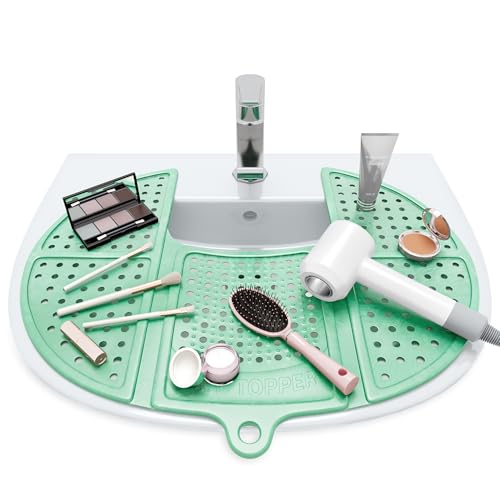 Sink Topper Bathroom Counter Cover & Storage Saver, Foldable Silicone Mat for Hot Tools, Hair Styling & Makeup, Beauty Brush Cleaning Mat, RV Camper Sink Cover & for Small Spaces (Standard Green) - color: Emerald Green, size: Standard