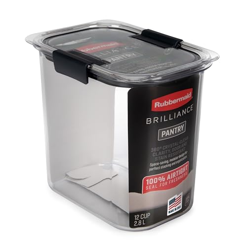 Rubbermaid Brilliance 12-Cup Airtight Food Storage Container, Perfect for Pantry Staples, Clear/Grey - size: 12 Cup