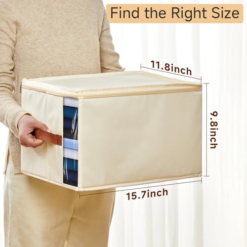 Clothes Storage Bins with Sturdy Frames, Foldable Fabric Clothing Organizer Box for Moving, Sweater Storage Cube with Lids and Zipper, Linen Closet Storage Bags for Blankets, Clothes, Sheet - color: White, size: Medium x 3 Packs