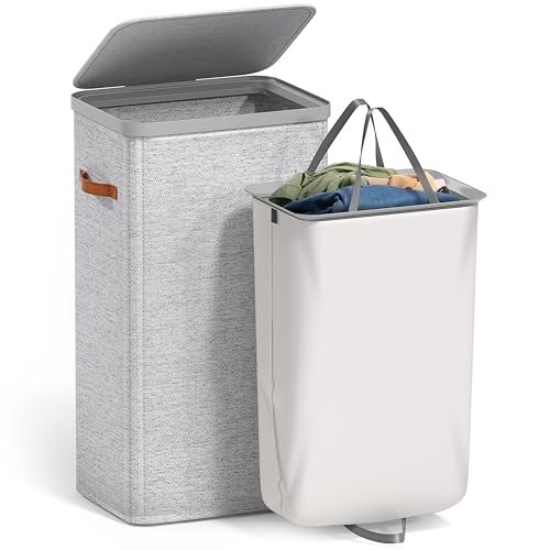 Sorbus Laundry Hamper with Lid - Collapsible Fabric Laundry Basket with Handles and Removable Laundry Bag – 26.5 Gallon (100 L) Dirty Clothes Hamper for Bedroom, bathroom and dorm (Gray) - color: Gray, size: 1 Compartment