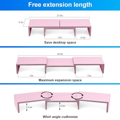 Desk Organizers and Accessories, Dual Monitor Stand Riser, Monitor Desk Shelf for Desktop Organization (Pink) - color: Pink