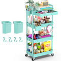 Goovilla 4 Tier Rolling Utility Cart Organizer with Removable Drawer, Stable and Sturdy Blue Rolling Storage Carts with 2 Lockable Wheels for Bathroom, Kitchen, Snack, Craft, Makeup, Baby Essentials - size: 4 Tier, style: Blue