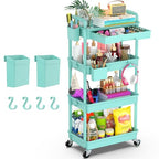 Goovilla 4 Tier Rolling Utility Cart Organizer with Removable Drawer, Stable and Sturdy Blue Rolling Storage Carts with 2 Lockable Wheels for Bathroom, Kitchen, Snack, Craft, Makeup, Baby Essentials - size: 4 Tier, style: Blue