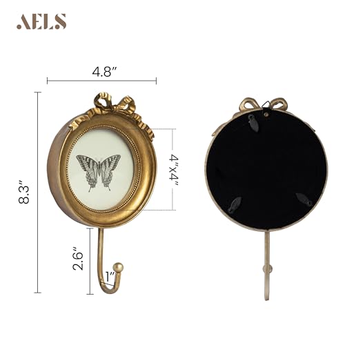 AELS Decorative Wall Hooks with 4"x4" Bow Picture Frame, Vintage Photo Holder with Golden Hook for Coats, Purses, Towels and Keys, Ideal for Entryway, Bedroom or Wedding Decor, Gift Ideas - color: 4X4