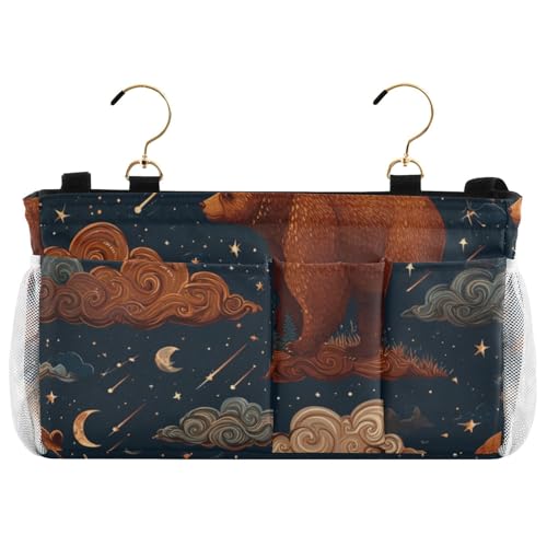 Bedside Caddy Metal Frame Hanging Organizer Bunk Bed Dorm Accessories Hook And Loop Storage Bag Large Pockets Forest Starry Sky Bears Brown - color: Forest Starry Sky Bears Brown