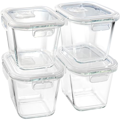 Soup Containers with Lids Glass 32 oz, 4 Cup Borosilicate Glass Food Storage Containers, Microwave & Freezer Safe Jars, Small Square Meal Prep Bowl for Salad, Fruit, Lunch, Ice Cream, Travel, 4 Pack - color: Transparent4