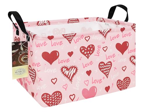 HUNRUNG Rectangle Storage Basket Cute Canvas Organizer Bin for Pet/Children Toys, Books, Clothes Perfect for Rooms/Playroom(REC-Pink Love Heart) - color: REC-Pink Love Heart