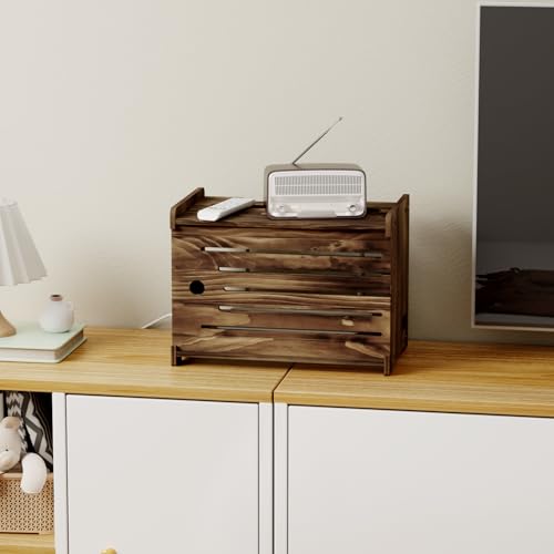 Wooden WiFi Router Storage Box Hider Shelf, Decorative Projector Box Hider Rack Countertop, for Cable, Modem, Internet, Router Power Cover Storage Organizer Cabinet Wall Mounted, Brown - color: Brown, size: Large
