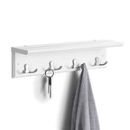 SONGMICS Entryway Hanging Coat Rack, Wall-Mounted Wooden Shelf, with 4 Double Hooks, Wall Floating Shelf, White ULHR42WT