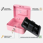 Kyodoled Medium Cash Box with Money Tray,Small Safe Lock Box with Key, Drawer,7.87"x 6.30"x 3.54" Pink - color: Pink, size: Medium
